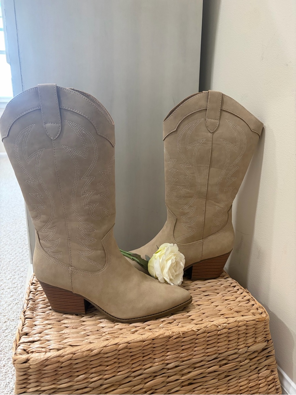 Indigo Rd. Tan Mid-Calf cowgirl Boots - Stylish Neutral Cowboy Boots